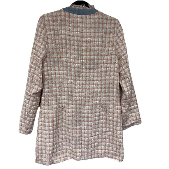 Venus Women Jacket Size 6 Pink Blue Tweed Open Front - Picture 5 of 6